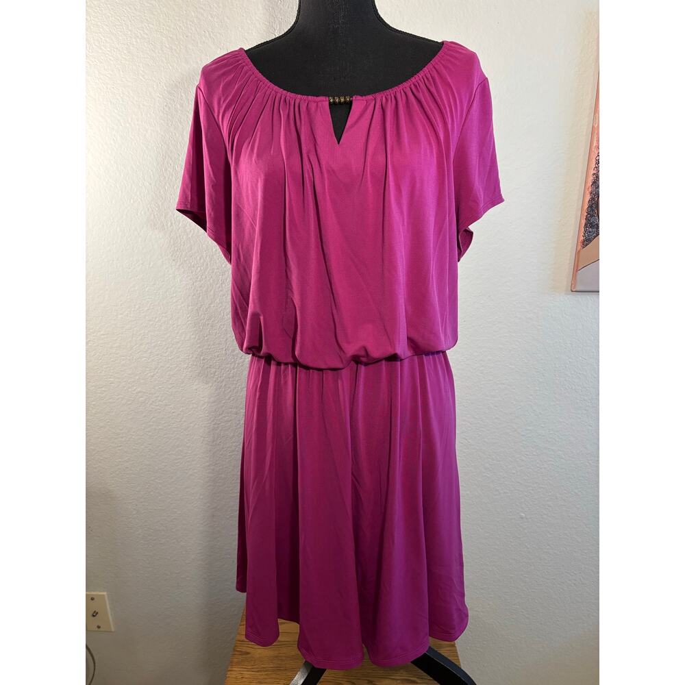 🌸 SUSAN GRAVER Liquid Knit Blouson Dress in Vibrant Fuchsia Pink! 🌸 Sz L